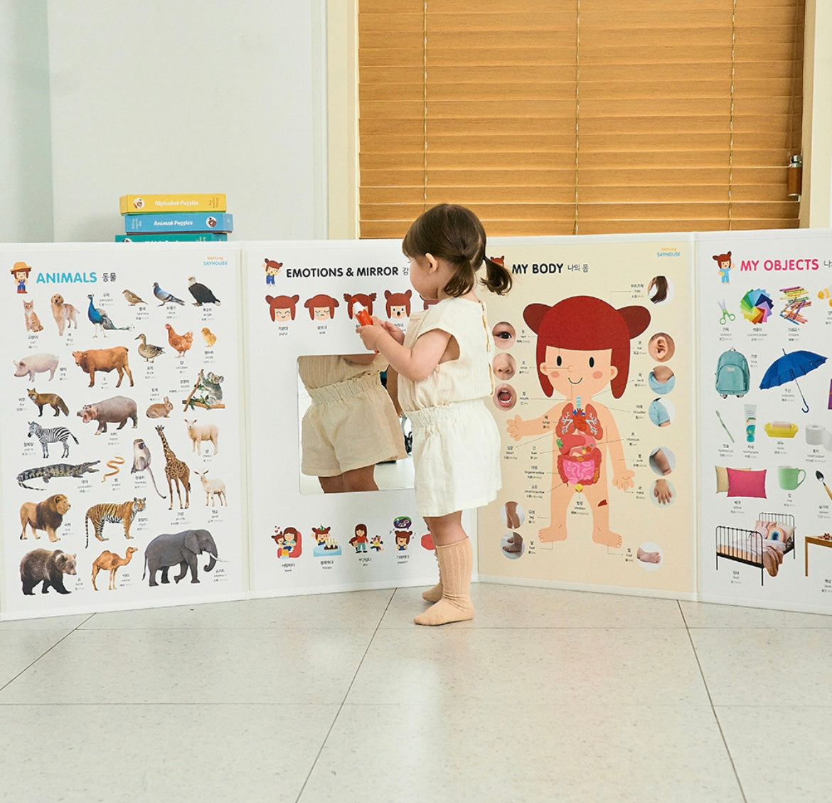 (Preorder) Baby/Toddler Folding Screen with Magnetic Board/Mirror/ Nursery Rhyme/ Pictures